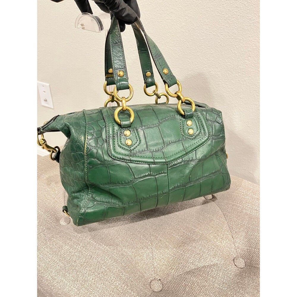Coach Green Croc Embossed Leather Satchel Handbag - Picture 5 of 12
